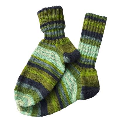 handgestrickte Socken für Erwachsene, Größe 41/42 - olive grün gestreift