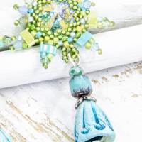 lässige florale ohrringe, weihnachtsgeschenk, keramik, glasperlen, türkis, grün Bild 2