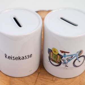 Spardose mit Fahrrad, "Rad-Reisekasse", ein tolles Geschenk, personalisierbar Bild 2