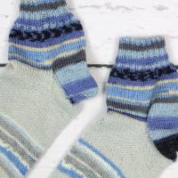 Warme handgestrickte Wollsocken Gr.37-39 blau/grau Bild 3