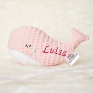 Wal-Kissen Rosa aus Waffelpique - personalisierbares Geschenk zur Geburt Bild 1