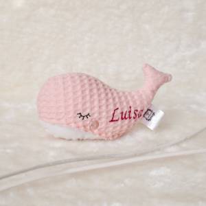 Wal-Kissen Rosa aus Waffelpique - personalisierbares Geschenk zur Geburt Bild 4