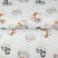 Stenzo Musselin Double Gauze Gaze  Baumwolle Wildtiere auf Wolken offwhite (1m/11,-€) Bild 1