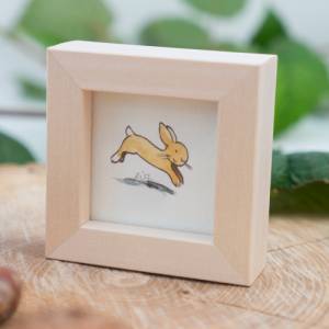 kleiner Hase Bild im Miniholzrahmen, Original Zeichnung, Kinderzimmer-Bild, Wanddeko, niedliches Geschenk, Kinderwandkun Bild 1