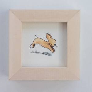 kleiner Hase Bild im Miniholzrahmen, Original Zeichnung, Kinderzimmer-Bild, Wanddeko, niedliches Geschenk, Kinderwandkun Bild 3