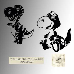Plotterdatei Süßes Dinosaurier Set SVG Dateien für Cricut, lustige Dino Designs in den Formaten svg, png, dxf, pdf Bild 1
