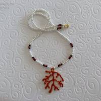 Perlenkette mit Korallenanhänger emailliert, Koralle und Spinell, Geschenk für Frauen,Handarbeit aus Bayern, HomeOffice Bild 5