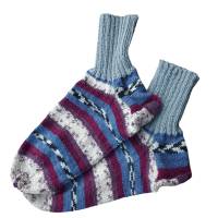 handgestrickte Socken für Erwachsene, Größe 41/42 - bordeaux blau gestreift Bild 2