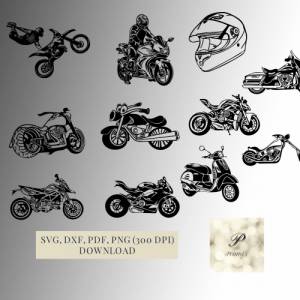 Plotterdatei Motorrad Set SVG Datei für Cricut | Motorrad SVG Design | Digital Download für Bastel- und Plotterprojekte Bild 1