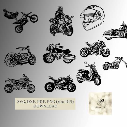Plotterdatei Motorrad Set SVG Datei für Cricut | Motorrad SVG Design | Digital Download für Bastel- und Plotterprojekte