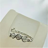 925er Silber Ring handgemacht mit Labradorit khaki pastell im Spiralring wirework Daumenring Bild 6