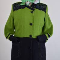 Ein ausgefallener Damen Mantel lang | Woll & Spitzen | Grün/Nachtblau| Bild 2