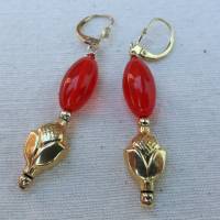 Ohrringe rot-gold | Böhmisches Glas mit Blütenperlen Bild 2