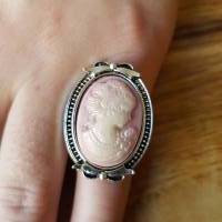 Ring rosa ovale Kamee Gemme Jugenstil antik Bild 1