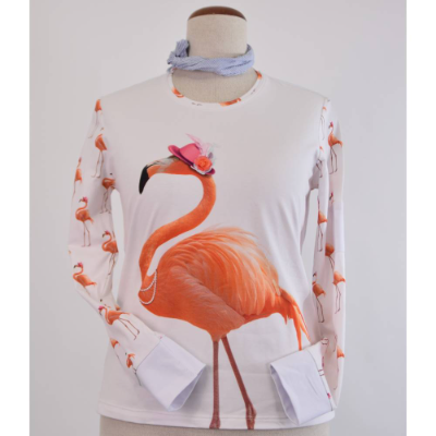 Langarm Shirt | Flamingo in Weiß |