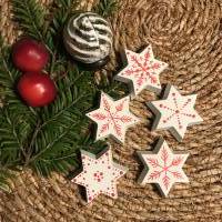Hübsche kleine Deko-Sterne aus weißem Beton, weihnachtlich mit rot bemalt, 5er Set, 4 cm Bild 1