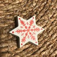 Hübsche kleine Deko-Sterne aus weißem Beton, weihnachtlich mit rot bemalt, 5er Set, 4 cm Bild 6