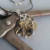 Steampunk Kraken Kette mit Zahnräder und Lava Perlen Draht/ Handgemachte Halskette Bild 1