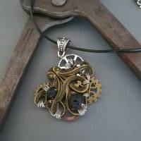 Steampunk Kraken Kette mit Zahnräder und Lava Perlen Draht/ Handgemachte Halskette Bild 3