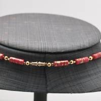 Vintage Kunststoff Kette Halskette rot Kugeln mit Gold Farbe glasiert 80er Jahre Bild 3