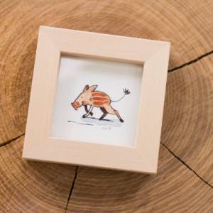 Wildschwein Bild im Miniholzrahmen, Original Zeichnung, Kinderzimmer-Bild, Wanddeko, niedliches Geschenk Bild 4