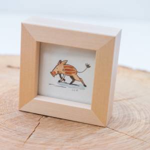 Wildschwein Bild im Miniholzrahmen, Original Zeichnung, Kinderzimmer-Bild, Wanddeko, niedliches Geschenk Bild 5