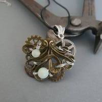 Steampunk Kraken Kette mit Zahnräder und Amazonit Perlen Draht/ Handgemachte Halskette Bild 1