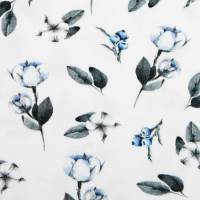 Jersey Baumwolljersey Stoff Digitaldruck "Cotton Blossom" Baumwollblüten auf creme Bild 2