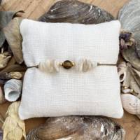 Muschel & Tigerauge - Braunes Perlenarmband mit Muschelsplittern und Tigerauge Bild 1
