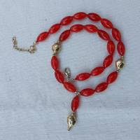 Halskette mit Anhänger in rot-gold, Böhmisches Glas mit Blütenperlen Bild 4