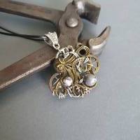 Steampunk Kraken Kette mit Zahnräder und Zebra Jaspis Perlen Draht/ Handgemachte Halskette Bild 2