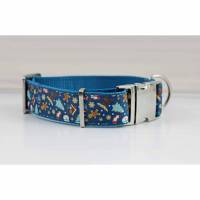 Hundehalsband mit Lebkuchen, Rentier, Weihnachten, dunkelblau, Lebkuchenhaus, Sterne, abstrakt, Gurtband in türkis Bild 1