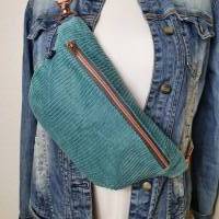 Hipbag Bauchtasche Gürteltasche Crossbag Tasche Handtasche Damen Cordstoff mint dunkelmint Geschenke für Sie Bild 2