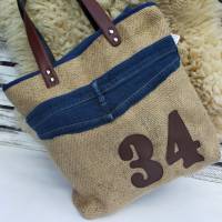 Upcycling Shopper / Handtasche aus einem schicken Kaffeesack, Gürtel und einer Jeans Bild 5