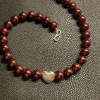 Rote Perlenkette,Handgefertigte Halskette mit roten Perlen,Perlencollier,Halskette mit Herz, Brautschmuck, Halsschmuck, Bild 4