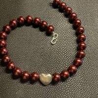 Rote Perlenkette,Handgefertigte Halskette mit roten Perlen,Perlencollier,Halskette mit Herz, Brautschmuck, Halsschmuck, Bild 6