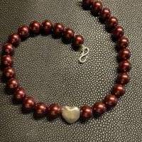Rote Perlenkette,Handgefertigte Halskette mit roten Perlen,Perlencollier,Halskette mit Herz, Brautschmuck, Halsschmuck, Bild 9