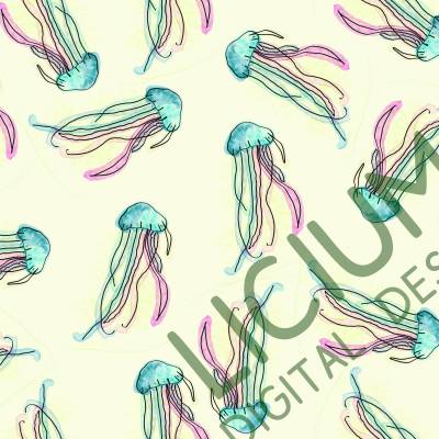 Endlosmuster für Stoffe - Patterndesign - Nahtlosmuster -Quallen Aquarell- digitale Datei