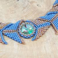 Halskette blau-bernstein mit Glitzerstein Bild 3