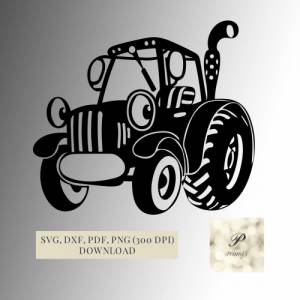 Plotterdatei Traktor SVG Datei für Cricut, kindliches Traktor Design  Digital Download lustiges Traktor Motiv Bild 1