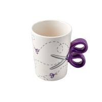 Tasse Nähtasse Kaffeebecher Schere lila/weiß Bild 1