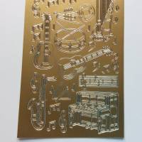 Sticker gold, Musikinstrumente Klavier, Gitarre, Harfe, selbstklebend, Kartenbasteln , Gestalten von Glückwunschkarten Bild 2