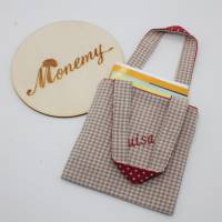 Minibuchtasche beige rot mit Namen personalisiert / Mini Tasche für kleine Bücher / Kindertasche Tasche Bild 1