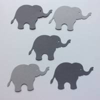 Stanzteile Elefanten, 5 Stück in hellgrau und mittelgrau, Kartenaufleger, zum Kartenbasteln Bild 1