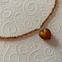 Braune Granatkette mit Herz: Glas blattgoldgefüllt, Geschenk für Frauen, Trachtenschmuck, Handarbeit aus Bayern Bild 1