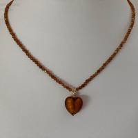 Braune Granatkette mit Herz: Glas blattgoldgefüllt, Geschenk für Frauen, Trachtenschmuck, Handarbeit aus Bayern Bild 7