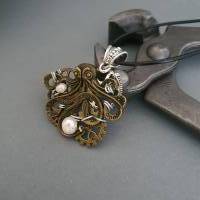 Steampunk Kraken Kette mit Zahnräder und Süßwasser Perlen Draht/ Handgemachte Halskette Bild 3