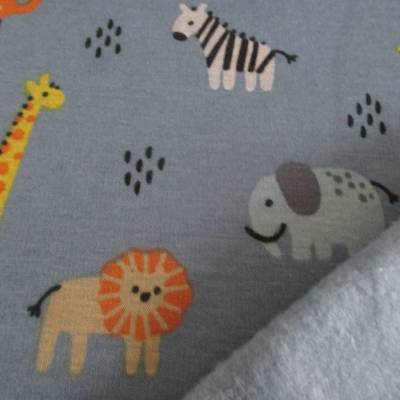 Alpenfleece Kuschel Sweat Wildtiere jeansblau (1m/14,-€)
