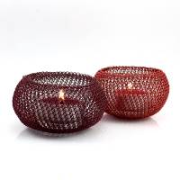 TEELICHTHALTER Seeigel - fingergestrickt aus rotem oder weinrotem Kupferdraht - Farbwahl Bild 5