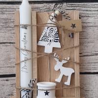 Geschenkbox Weihnachten "Merry Christmas" ~ Stabkerze mit Kerzenhalter in Holzbox aus Eiche ~ Raysin Deko Bild 1